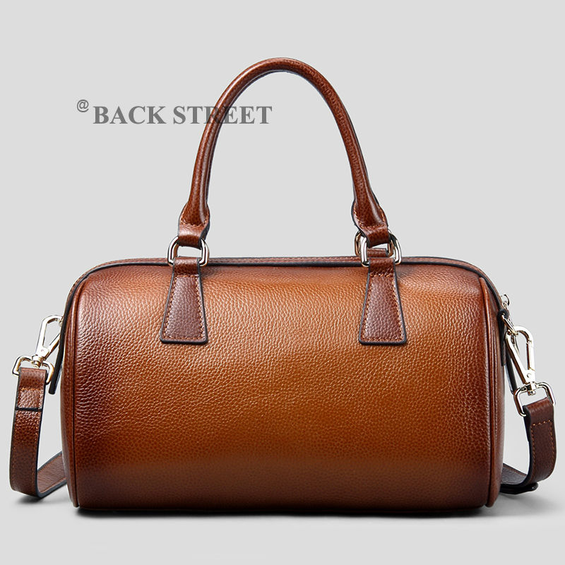 Vintage Genuine Leather Handbag Women Shoulder Bag Brand Designer Retro Style Cowhide Purse Female Boston Bag