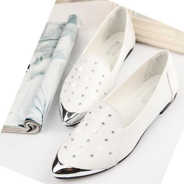Metal small autumn single shoes female pointed toe rhinestone shoes laciness shallow mouth women s british
