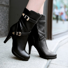 New winter 2014 Women Autumn Boots leather pointy Shoes Women s Boots Black motorcycle Ankle boots
