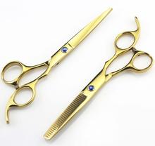 Professional 6 0 titanium Hairdressing Scissors shears Barber Hair Cutting Straight Thinning Clipper styling tools Free