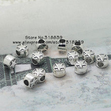 (50 pieces/lot) 7*9*9mm  Antique Silver Alloy Round Cameo Pentagram 4mm Big Hole Beads Findings Fit Pandora Bracelets 7598