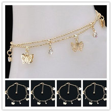 2pcs Simple Elegant Gold Butterfly Charm Sexy Anklet Foot Chain Anklet Ankle Bracelet