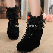 Free shipping 2014 lace wedges high-heeled zipper lacing solid color sweet women’s slip-resistant shoes high-heeled shoes