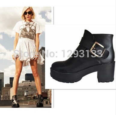 Punk Rock Buckle Strap Chunky Heels Platform womens Ankle Boots Shoes Free Shipping by Regisgered Chinapost