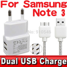 5set 2  in 1 kit eu us 2A wall charger plug + micro usb 3.0 sync charger fabric nylon cable for samsung galaxy note 3 s5 i9600