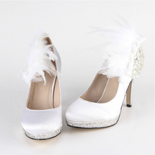 Free shipping 2014 new handmade white Feathers wedding shoes high heel crystal bridal shoes fashion rhinestone party dress shoes