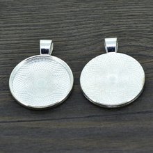 10pcs 25mm silver plated necklace pendant setting cabochon cameo base Tray bezel blank jewelry making findings