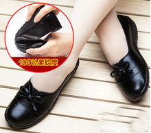 old ladies leather flat  shoes casual shoes  fat feet female 100% leather