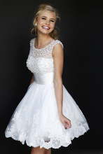 Fashion Sheer Sweetheart short bride dresses for weddings Luxury Crystal Pearls White women wedding dress 2014