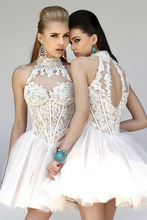 Fashion High Neck Lace short bride dresses for weddings Luxury Crystal Red Tulle women wedding dress