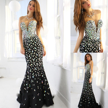 Black Crystal Mermaid Prom evening dresses 2014 vestido de festa Sweetheart Lace Up Sexy Long Evening Dresses 2014 New Arrivals