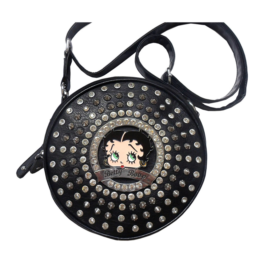 Betty Boop Cylinder Messenger Bag With Rhinestones and Stud Accent