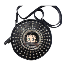 Betty Boop Cylinder Messenger Bag With Rhinestones and Stud Accent