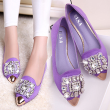 2014 fashion metal toe women flat single shoes point toe rhinestone shallow mouth casual women shoes flat heel shoes women’s