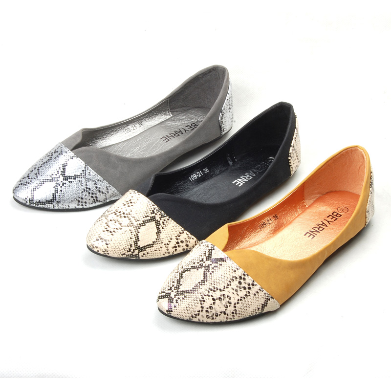 2014 spring women shoes plain serpentine pattern print pointed toe flat fashion hot selling flats shoes