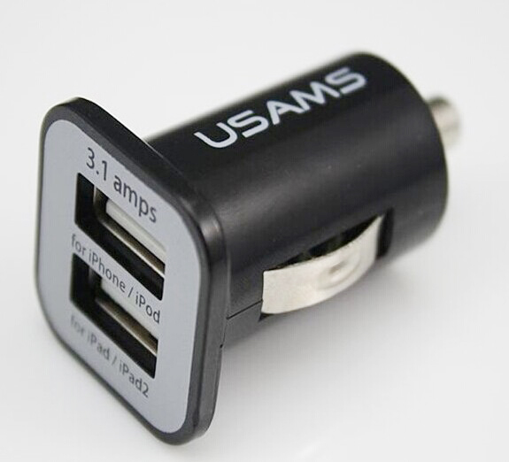 5V 3 1A USAMS dual port USB car charger 5V 3100mah for iPhone4 4S for iPAD1