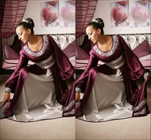 New Arrival  Dubai Abaya Jalabiya Kaftans Fantasia  musilim  Evening Dress 2014 Long Sleeve Grape Purple