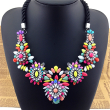 2014 new design high quality Black Rope chain jewelry fashion women color acrylic statement collar Necklaces & Pendants