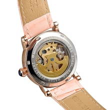 Classic Steampunk Bronze Stylish Golden Bezel Jewelry Rhinestone Women s Auto Mechanical Wrist Watch pink Band