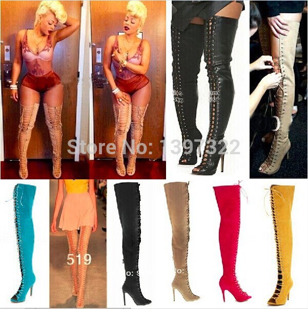 Thigh High Leather Boots Plus Size - Yu Boots