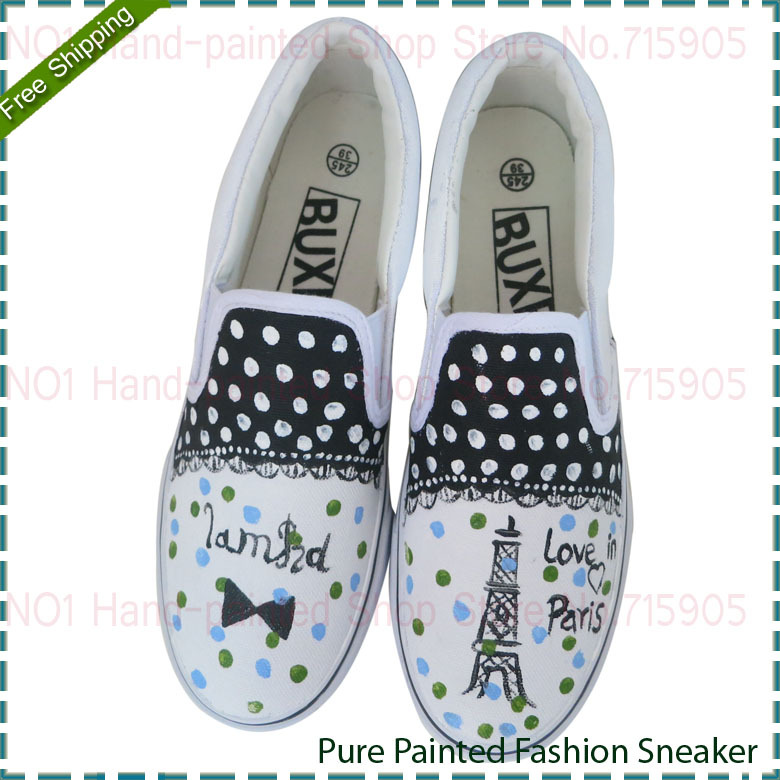 Eiffel Tower Style Women s Hand Painted Canvas Shoes Lady Four Seasons Casual Sneaker Female Korean