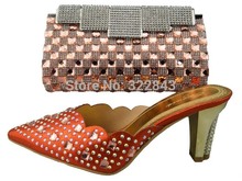 Free Shipping Fashion woman italian matching shoes and bags set,party Italian shoe and bag set with rhinestone fuchsia color