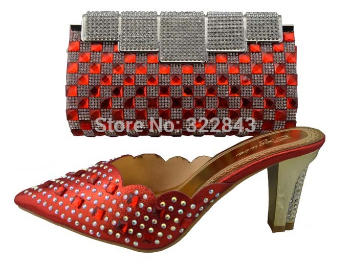 African Shinning stone woman matching african shoes and bag set for wedding party african design high