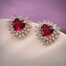 Austrian Red Heart Wedding Bridal Earrings Fashion Crystal Earring for Woman Marriage Festival Party 