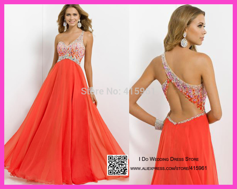 2015-New-Fashion-Orange-Prom-Dresses-One-Shoulder-Crystal-Vestido-De ...
