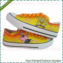 2014 New Fashion SpongeBob SquarePants Style Women’s Canvas Breathable Shoe Hand Painted Girl Tide Shoes Women’s Casual Sneakers