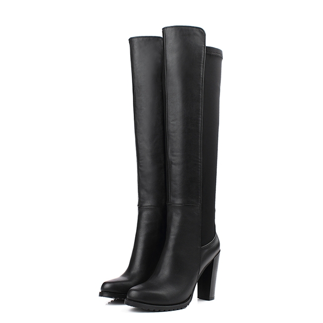 2014 New Arrival Genuine Leather Black Stretch Over The Knee Thigh High Heel Winter Autunmn Womens