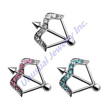 Unusual 3pcs 316l Surgical Steel Cupid Arrow With CZ Gem Bling Nipple Bar Shield Rings Body Piercing Barbell Jewelry