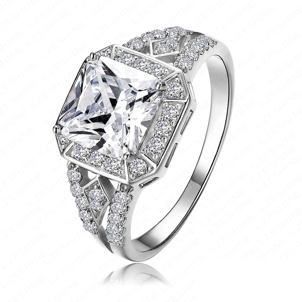 2015 New Arrival Square Ring Platinum Plated 18K Gold Plated Clear AAA Swiss Cubic Zirconia Inlayed