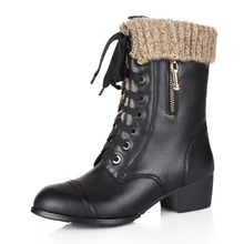  2014 Size4 14 Women Martin Boots Sexy European Style Med heel Round Toe Square heels