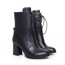2014 Winter Ankle Boots Women Genuine Leather  High Heels  Size34-43 Platforms Red Black Ankle Lace-up Shoes Q1238