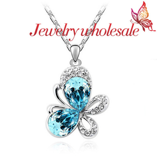 The new fashion of yiwu jewelry factory direct selling crystal Butterflies fluttering necklacee for wedding G044