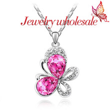 The new fashion of yiwu jewelry factory direct selling crystal Butterflies fluttering necklacee for wedding G044
