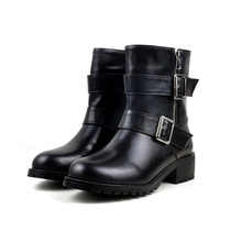 2014 New Arrival Genuine Leather Big Size 33-42 Black Buckle Fashion Casual Autunmn Spring Winter Women Girls Martin Boots X710