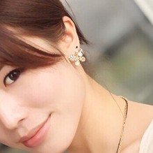 2015 New Fashion Vintage Jewelry Imitation Diamond Colorful Rhinestone Gold Butterfly Pearl Crystal Stud Earrings for