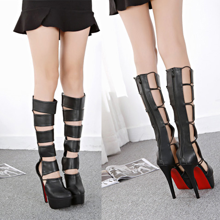 40 GZ fashion closed toe red bottom shoes knee high gladiator sandals ...