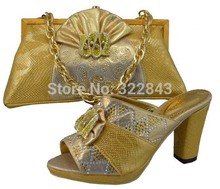 Free Shipping By DHL!!Fashion woman italian matching shoes and bags set,party Italian shoe and bag set with Serpentine Gold