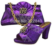 Free Shipping summer newest lady shoes high heels Elegant Italian Shoes and Bag Set for wedding or party,purple color size 38-43