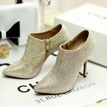 Women Sexy Gold Glitter High Heel Pumps Closed Pointed Toe Party Ankle Shoes