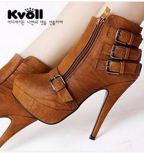 free shipping Kvoll ladies fashion high heels buckle zip medium canister boots  and retail shoes size34-40
