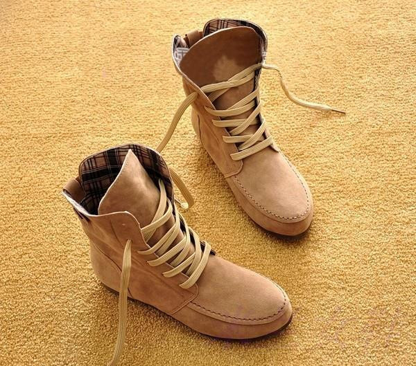 2014 New Women Flat Ankle Snow Motorcycle Boots Female Suede Leather Lace Up Martin Boot 8