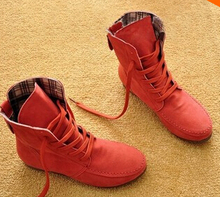 2014 New Women Flat Ankle Snow Motorcycle Boots Female Suede Leather Lace Up Martin Boot 8