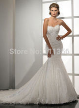Wholesale New white/ivory Lace Netting Mermaid Off Shoulder Floor-Length Wedding Dress Custom Size 2-4-6-8-10-12-14-16