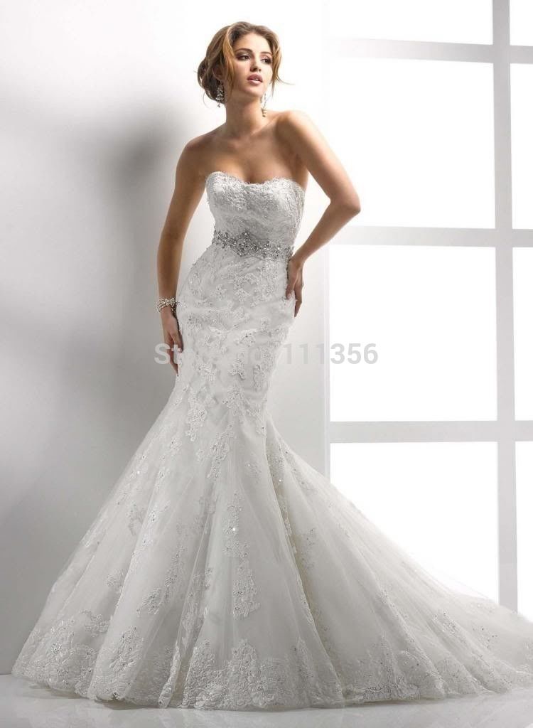 Sexy Mermaid Wedding Dress White or ivory Lace bride wedding dress custom size