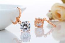 18K Gold Plated Round Clear Cupid Cut Cubic Zirconia CZ Swing Drop Dangle Earring For Girls