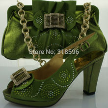 Item No.TSH1177 green!fashion style Italian ladies shoes and bags rhinestone! high  quality European shoes and matching bags!